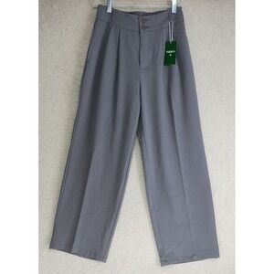 Halara Pants Womens S Petite Gray Wide Leg High Rise Pleated Elastic Back Zip